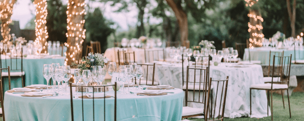Tables at an outdoor wedding